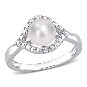 EVERLY JEWELRY |Sterling Silver 0.04 CT TGW Created White Sapphire And 7 - 7.5 MM White Freshwater Cultured Pearl Fashion Ring - 1 of 4