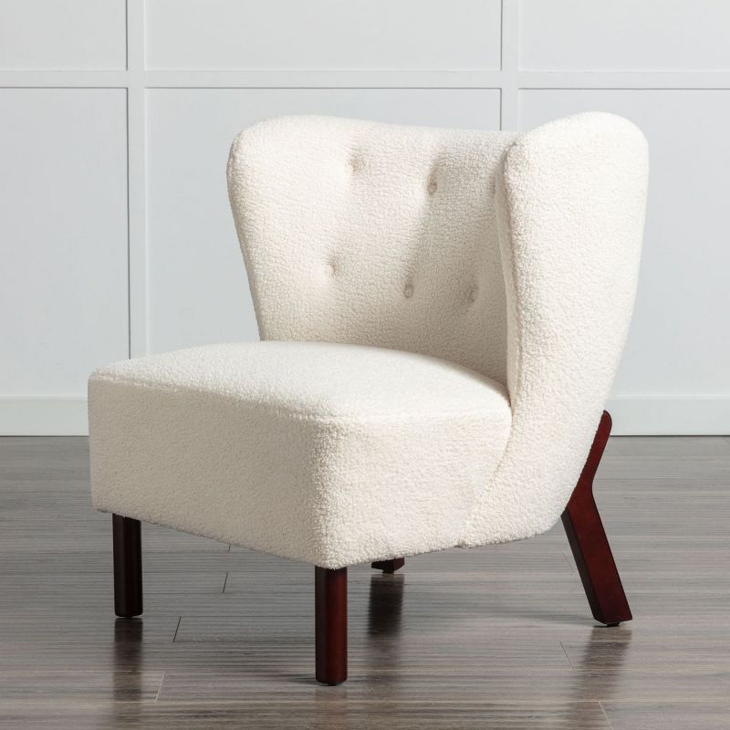 Accent Chair,Upholstered Armless Chair Faux Shearling Wingback Chair with Wood Legs,Modern Reading Chair for Living Room Bedroom Small Space Apartment, 3 of 11