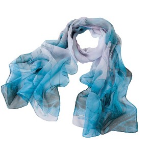 Signare USA Chiffon Lotus Light Blue Floral Chiffon Scarf - 1 of 4