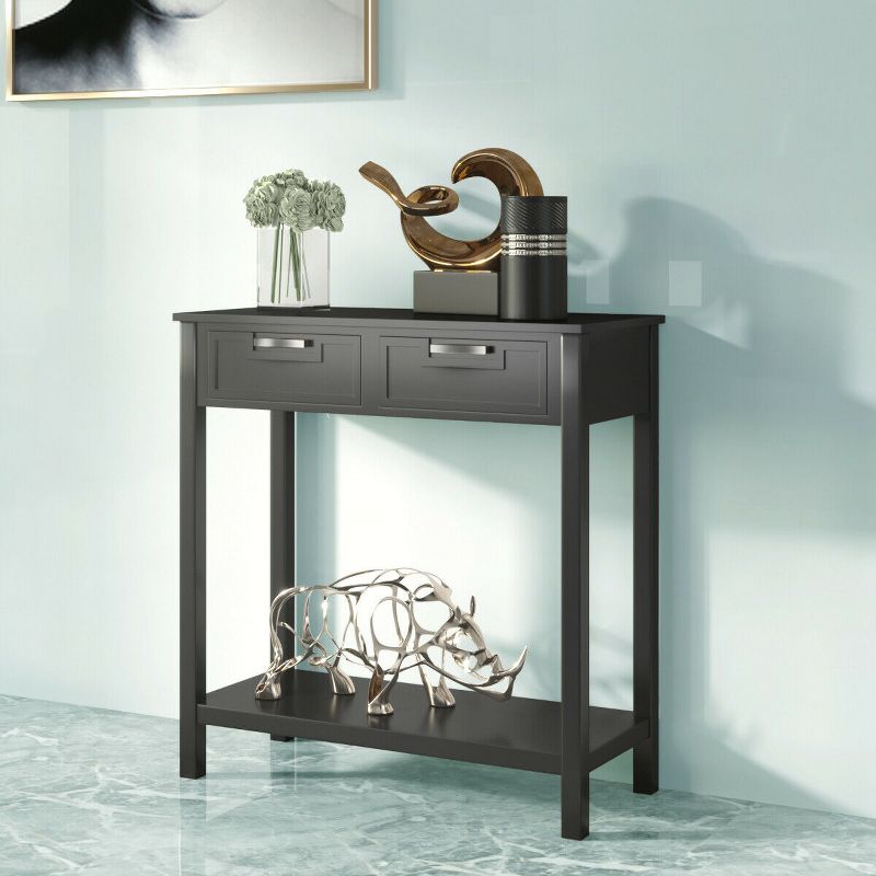 Costway Accent Console Table Entryway Sofa Foyer Table Storage Shelf W/2 Drawers, 4 of 13