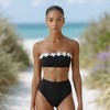 Knit & Lounge Women’s Bandeau Bikini Set 3D Daisy Applique High Waist Floral Swim Two Piece Strapless Swimsuit - 2 of 4