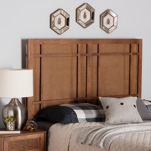 Baxton Studio Katrice Mid-Century Modern Ash Walnut Finished Wood Queen Size Headboard with Rattan - 1 of 4