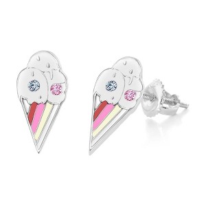 Chanteur Hypoallergenic Kids Jewelry Accessories Ice cream Enamel Stripes CZ White Gold Palladium Plating Stud Earrings Surgical Titanium Posts - 1 of 1