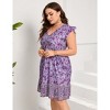 Plus Size Women's Flutter Sleeve High Waist Peplum Babydoll Knee Length Dress - 2 of 4