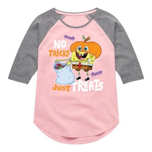 Girls' - SpongeBob SquarePants - No Tricks Just Treats Shirt Tail Raglan Graphic T-shirt - 1 of 4