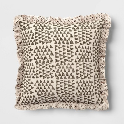 Square Block Print Reversible Pillow with Ruffle Trim Green - Threshold™