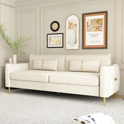 Modern Velvet Upholstered Loveseats Sofa With 2 Pillows And Metal Legs ...