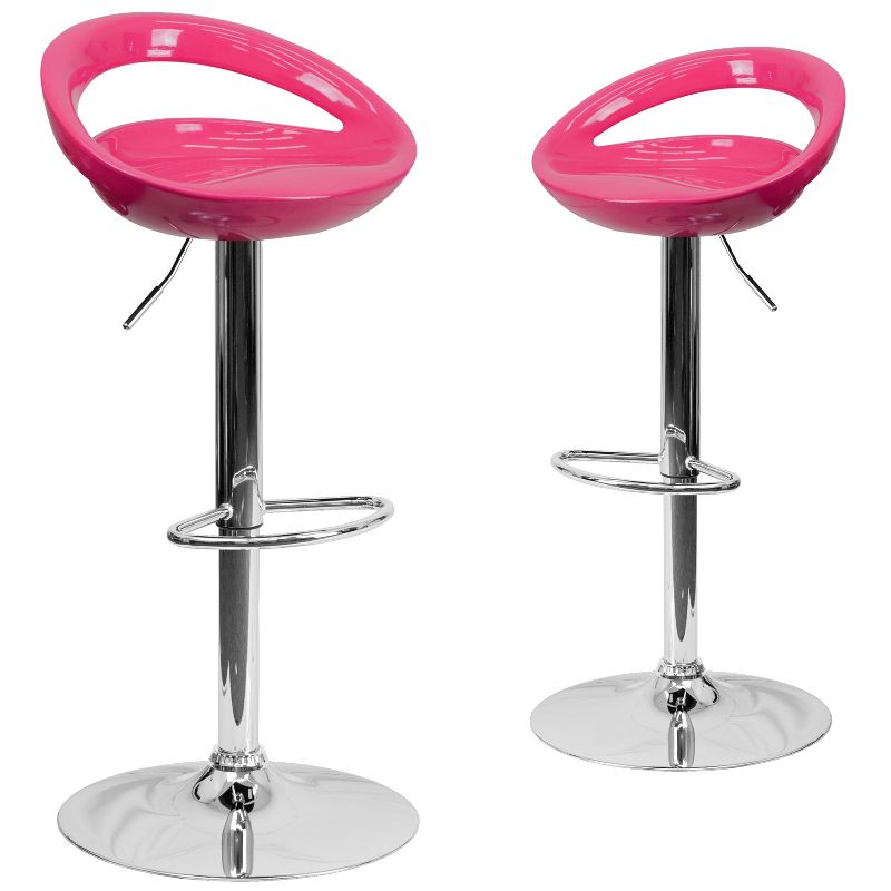 Emma and Oliver 2 Pack Contemporary Plastic Adjustable Height Barstool with Rounded Cutout Back and Chrome Base, 1 of 7