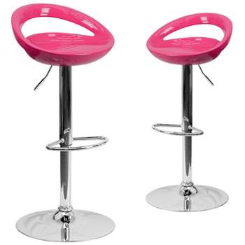 Emma and Oliver 2 Pack Contemporary Plastic Adjustable Height Barstool with Rounded Cutout Back and Chrome Base
