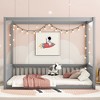 TIRAMISUBEST Twin/Full Size Canopy Frame Floor Bed with Fence and Guardrails, Pine Wood 4-Poster Canopy Bed Montessori Bed - 3 of 4