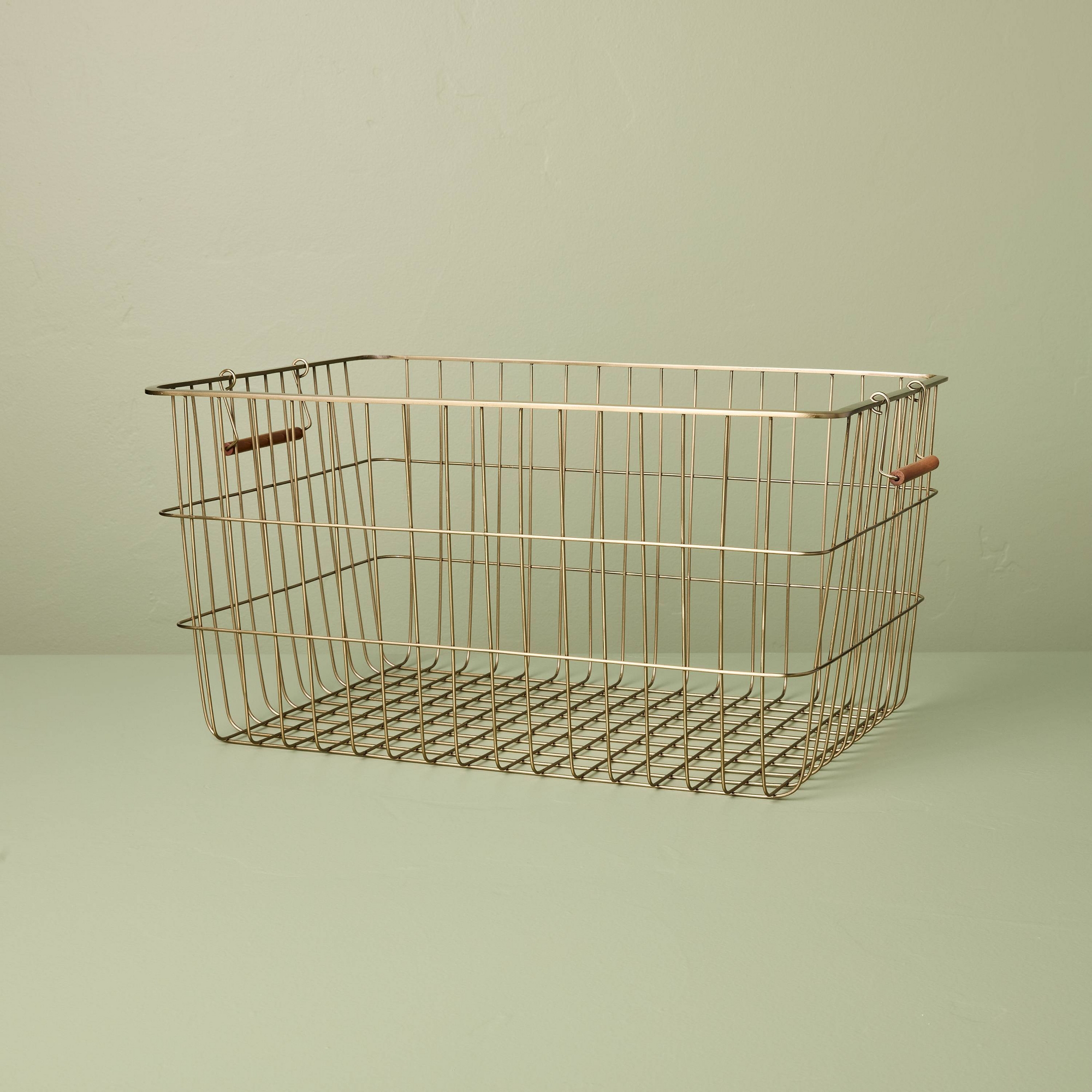 Large Rectangular Brass Wire Storage Basket- Hearth & Hand™ with Magnolia