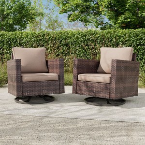 Sonkuki 2-Piece Patio Chair Set Brown Rattan Swivel Rocking Chair Set, Outdoor Furniture PE Wicker Set - 1 of 4