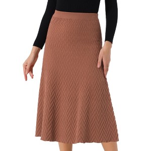 INSPIRE CHIC Women's Elastic High Waist A-Line Ribbed Knit Sweater Skirt - 1 of 4