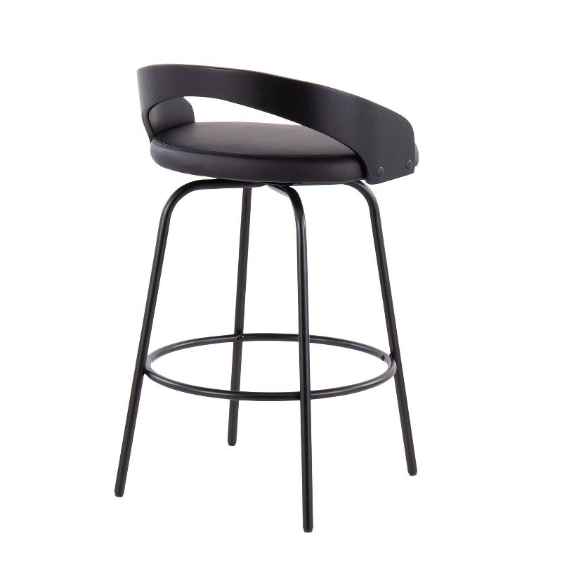 Set of 2 Grotto Claire Counter Height Barstools Leather/Steel/Wood Black - LumiSource, 5 of 10
