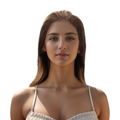 Unique Bargains Women's Straight Long Hair Wig 13x4in 180 Real Human Hair 14in Brown Beige 1 Pc