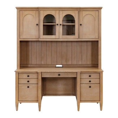 Light Brown Modern Wood Office Storage Hutch with Doors