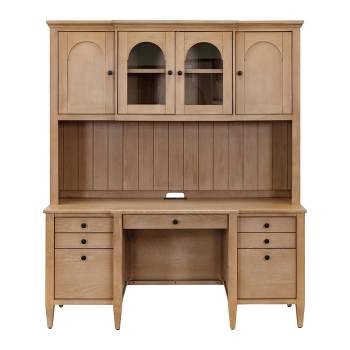 Modern Wood Hutch With Doors, Storage Hutch, Laurel Collection Light Brown - Martin Furniture