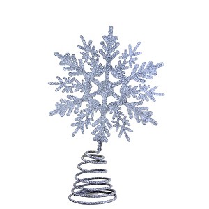 Transpac 5.5 Inch Silver Snowflake Tree Topper Gray Speckled Laser Cut Tree Toppers - 1 of 3