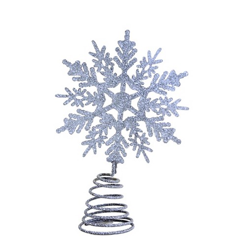 Transpac 5.5 Inch Silver Snowflake Tree Topper Gray Speckled Laser Cut Tree Toppers - image 1 of 3