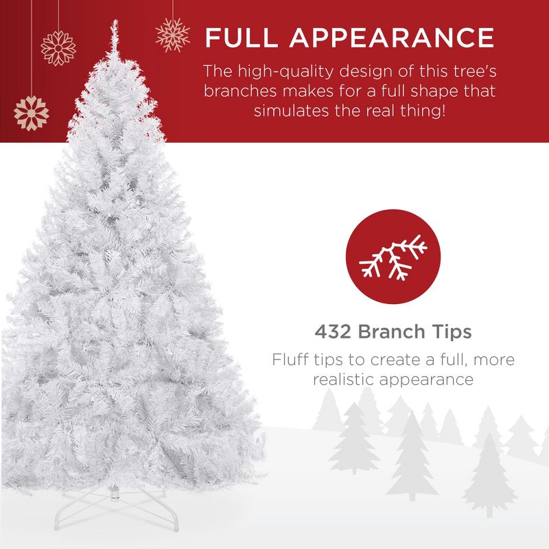 Best Choice Products Premium White Hinged Artificial Christmas Pine Tree w/ Branch Tips, Metal Base, 3 of 8