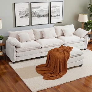 EHMKNP 3-Seat Corduroy Modular Sleeper Sectional Sofa - Comfy Upholstered with Ottoman for Living Room - 1 of 4