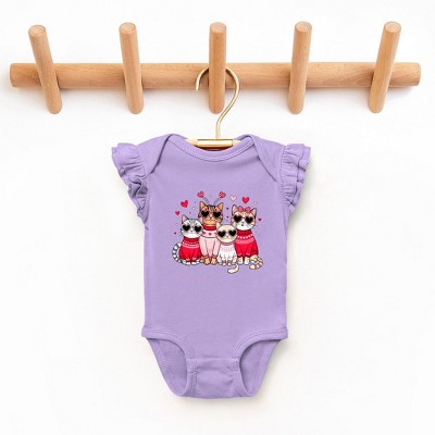 The Juniper Shop Valentine Kittens Baby Flutter Sleeve Bodysuit