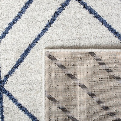 Light Grey and Navy Geometric Synthetic 8' x 10' Area Rug