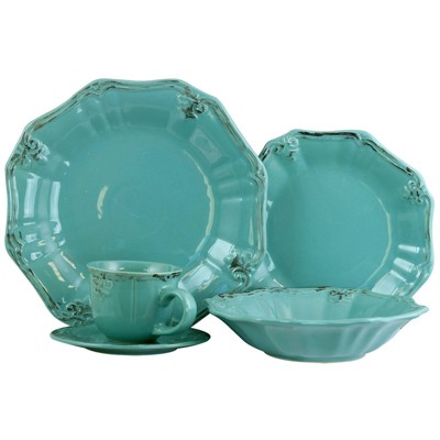 20pc Stoneware Antique Scallop Dinnerware Set Blue - Elama