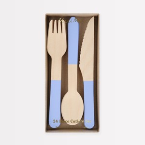 Meri Meri Cornflower Blue Wooden Cutlery Set (Pack of 24) - 1 of 3