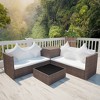 vidaXL Patio Lounge Set - 4 Piece Outdoor Poly Rattan Furniture - Weatherproof & Resilient, with Storage Space - Brown Set with Cream White Cushions - 2 of 4