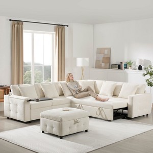 ModernLuxe Modular Sectional Sofa Couch with Flip-Up Table, Reading Lamp & Charging Ports, Convertible Sofa Bed with Storage Ottoman - 1 of 4