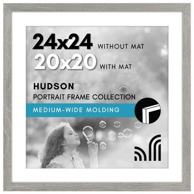 Americanflat 24x24 Picture Frame with Polished Plexiglass - Use as 20x20 Frame with Mat or 24x24 Frame Without Mat - Hudson Collection - Grey Wood