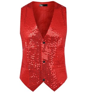 INSPIRE CHIC Men's V-Neck Sleeveless Party Shiny Sequin Vest - 1 of 4