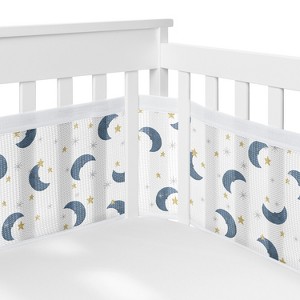 Sweet Jojo Designs + BreathableBaby Boy, Girl, Unisex/Gender Neutral Breathable Mesh Crib Liner Pad Moon Stars Bear Collection Blue Gold and White - 1 of 4