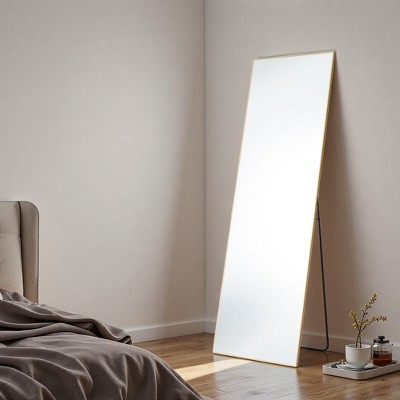 FURNIinspire Full Length Mirrors Floor Standing Mirror, Wall Mirror With Stand Aluminum Alloy Thin Frame For Bedroom, Dressing Room, Gold, 16"*59"