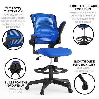 ErgoFlex Mesh Mid-Back Drafting Chair with Adjustable Arms in Blue