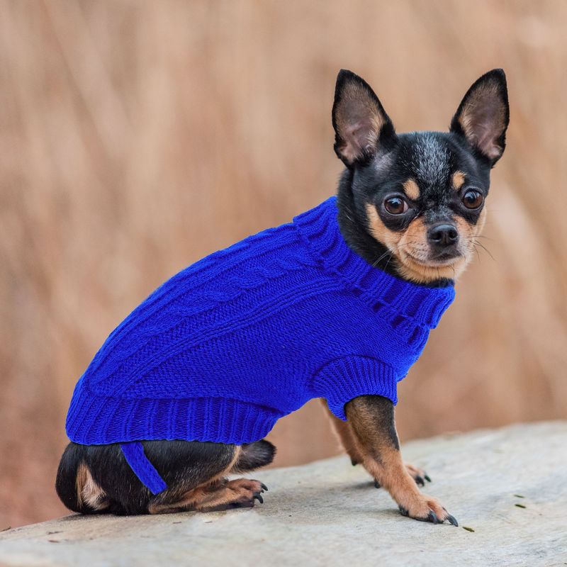 Unique Bargains Thick Twisted Knit Pullover Turtleneck Winter Dogs Cats Sweater Blue XX-S, 3 of 5