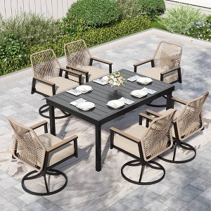 Captiva Designs 7pc Patio Expandable Steel Dining Table and Swivel Wicker Chairs with Thick Cushions - 1 of 4