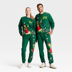 Adult Grinch Singing Fleece Graphic Pants - Green - 1 of 3