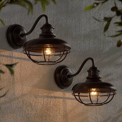 Franklin Park Bronze 9" Industrial Outdoor Wall Lights Set of 2
