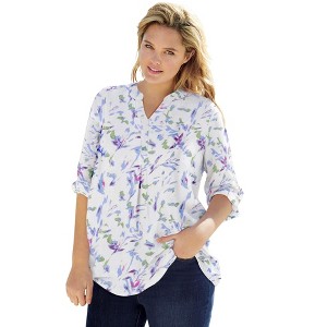 Woman Within Rayon 7-Day Three-Quarter Sleeve Tab-Front Tunic - 1 of 4
