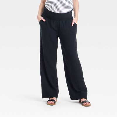 High-Rise Smocked Wide Leg Gauze Maternity Pants - Isabel Maternity by Ingrid & Isabel™ Black L