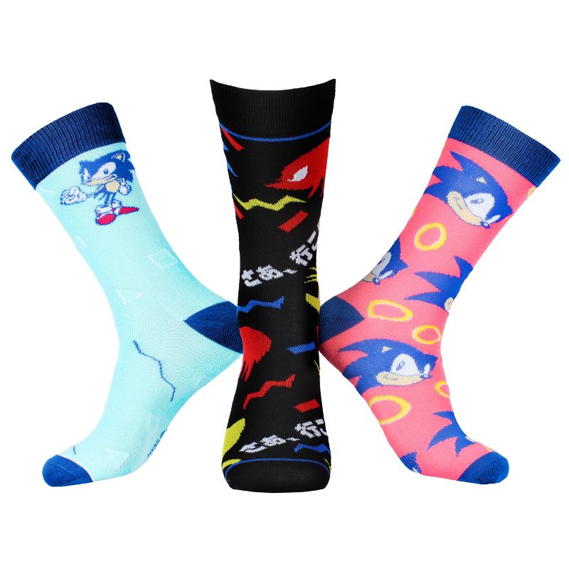 Sonic The Hedgehog Socks Men's Retro 90s Designs 3 Pairs Mid-Calf Crew Socks Multicoloured, 1 of 5