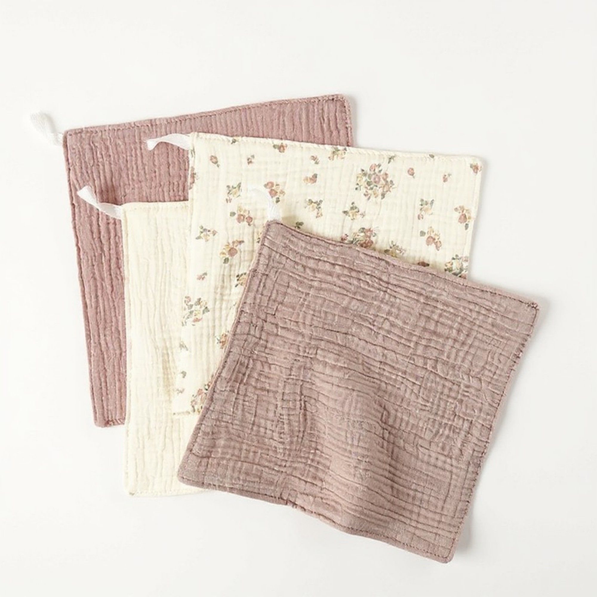 Alilang Soft Cotton Textured Kitchen Cleaning Cloths Hanging Dish Towels Floral and Solid Mix 4 Pack - Mauve Pink