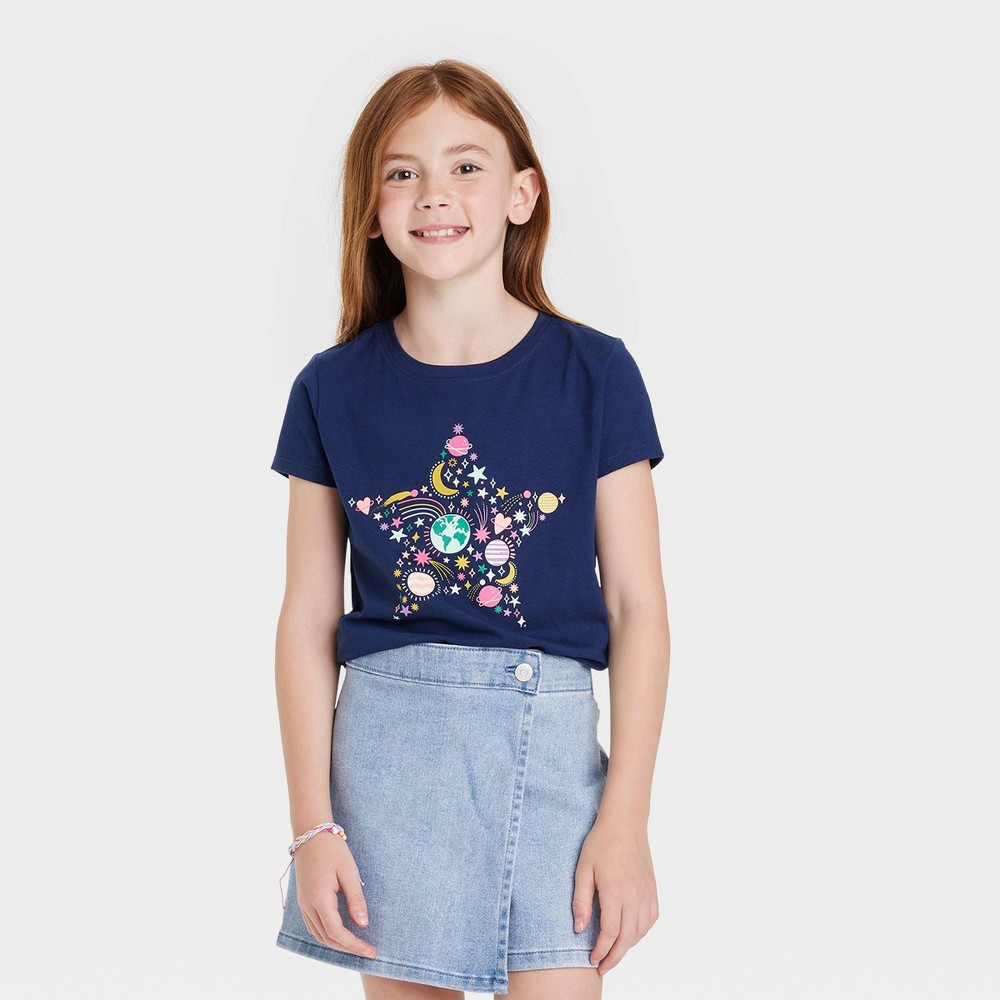 Girls' 'Star' Short Sleeve Graphic T-Shirt - Cat & Jack Navy M, Blue