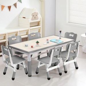 Kids Table and Chairs Set, Height Adjustable Desk with 6 Seats for Ages 2-10,Arts & Crafts Table,Graffiti Desktop, Non-Slip Legs - 1 of 4
