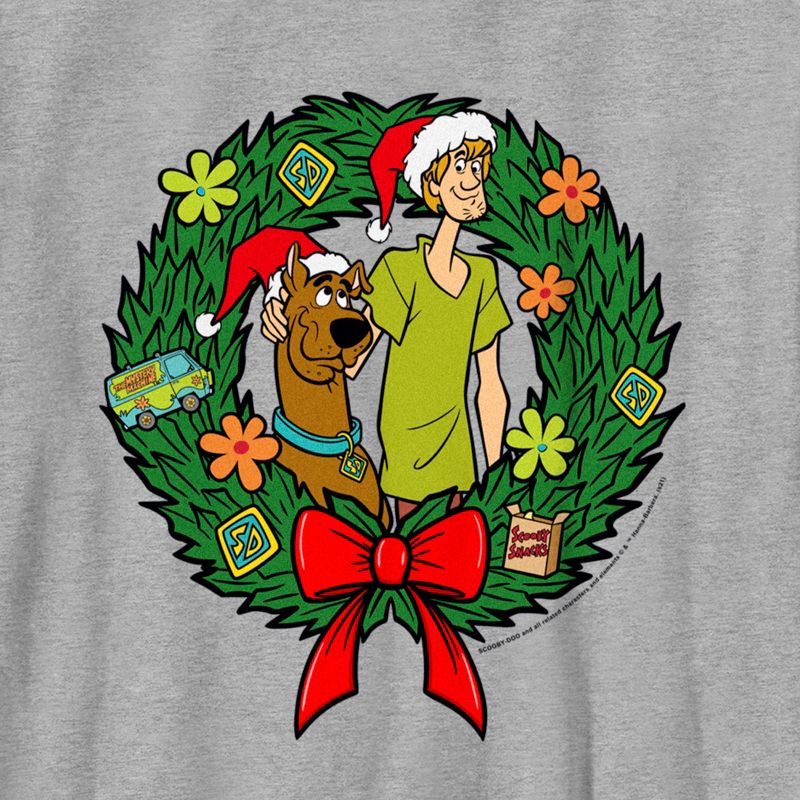 Boy's Scooby Doo Christmas Shaggy and Scooby Wreath T-Shirt, 2 of 6