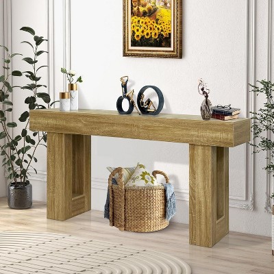 63"Inch Long Console Table, Wooden Rectangular Sofa Table Behind The Couch, for Entrance, Hallway, Living Room,Rustic Natural