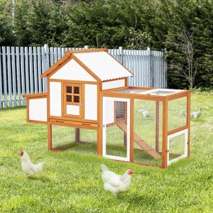 Wooden Spacious Outdoor Chicken Coop with Secure Locks, Removable Bottom Tray, PVC Roof, and Fir Wood - 1 of 4