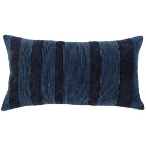 14"x26" Oversized Poly-Filled Striped Lumbar Throw Pillow Navy - Rizzy Home: Cotton Velvet, Indoor Use, Zipper Closure - 1 of 4